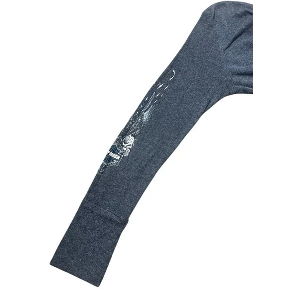 Harley Davidson Skull Wing Long Sleeve Top Womens Y2K Grunge Biker - Picture 6 of 9